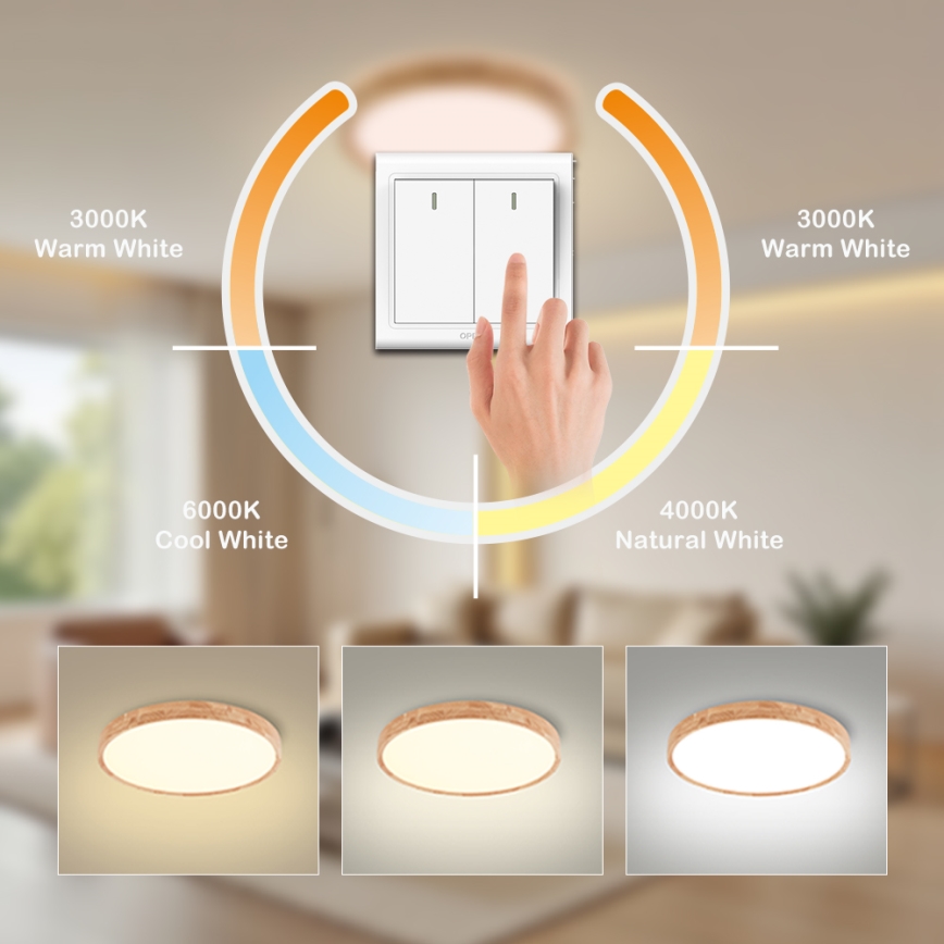 Brilagi - Φωτιστικό οροφής LED WOODROUND LED/30W/230V 3000/4000/6000K Ø 40 cm ξύλο CRI 90