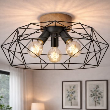 Brilagi - Φωτιστικό οροφής WOODY BASKET 3xE27/60W/230V Ø 60 εκ. σε απόχρωση βελανιδιάς