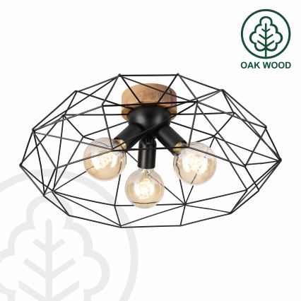 Brilagi - Φωτιστικό οροφής WOODY BASKET 3xE27/60W/230V Ø 60 εκ. σε απόχρωση βελανιδιάς