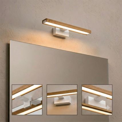 Brilagi - LED φωτισμός καθρέφτη μπάνιου 3 σε 1 WOODY MIRROR LED/8W/230V 40 cm IP44 λευκό/δρυς