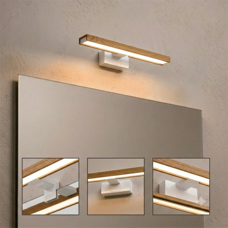 Brilagi - LED φωτισμός καθρέφτη μπάνιου 3 σε 1 WOODY MIRROR LED/8W/230V 40 cm IP44 λευκό/δρυς