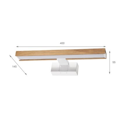 Brilagi - LED φωτισμός καθρέφτη μπάνιου 3 σε 1 WOODY MIRROR LED/8W/230V 40 cm IP44 λευκό/δρυς