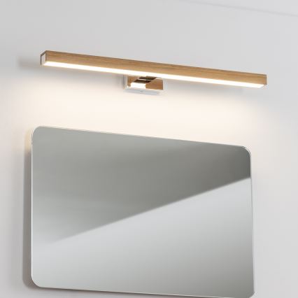 Brilagi - Φωτισμός καθρέφτη μπάνιου LED WOODY MIRROR LED/12W/230V 60 cm IP44 δρυς/γυαλιστερό χρώμιο