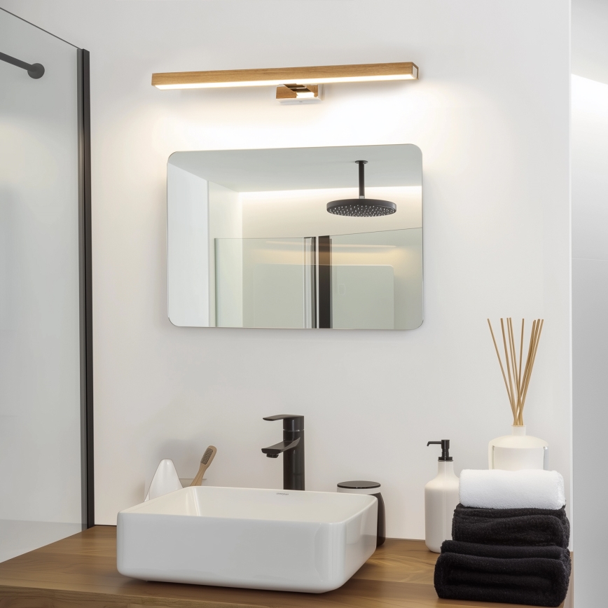 Brilagi - Φωτισμός καθρέφτη μπάνιου LED WOODY MIRROR LED/12W/230V 60 cm IP44 δρυς/γυαλιστερό χρώμιο