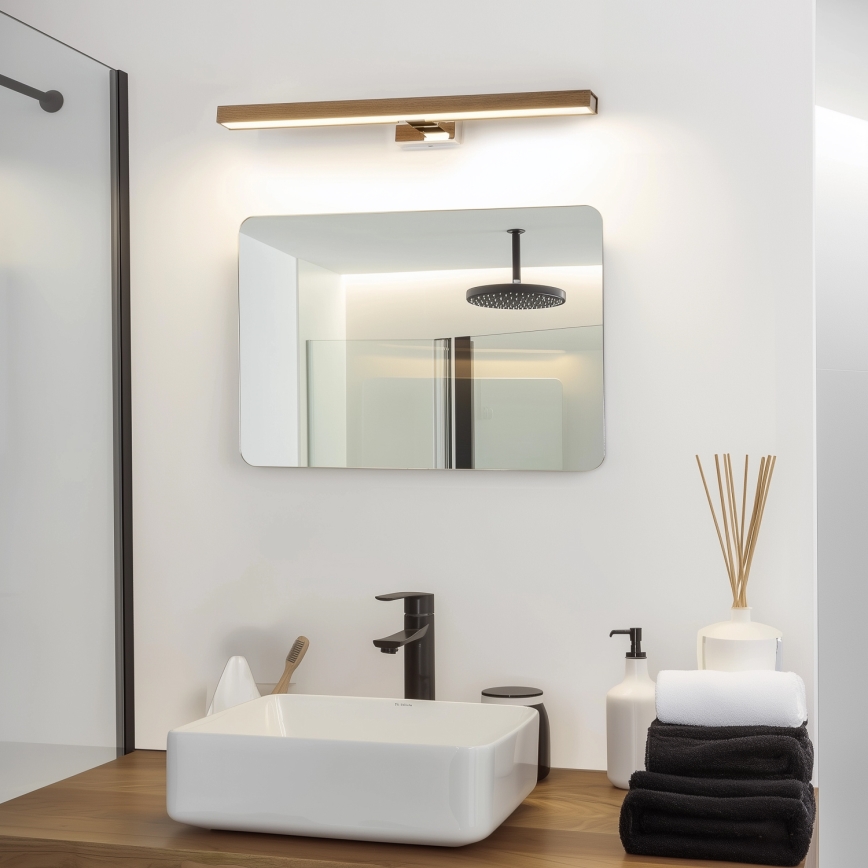 Brilagi - Φωτισμός καθρέφτη μπάνιου LED WOODY MIRROR LED/12W/230V 60 cm IP44 δρυς καρυδιά/γυαλιστερό χρώμιο