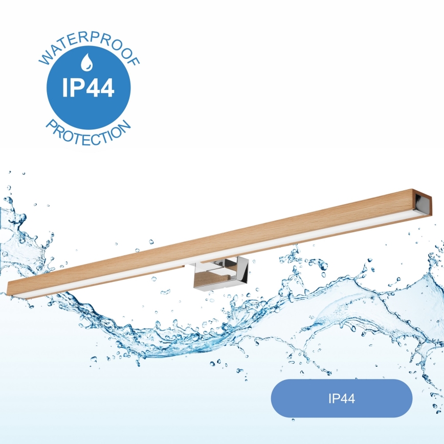 Brilagi - Φωτισμός καθρέφτη μπάνιου LED WOODY MIRROR LED/15W/230V 90 cm IP44 δρυς/γυαλιστερό χρώμιο