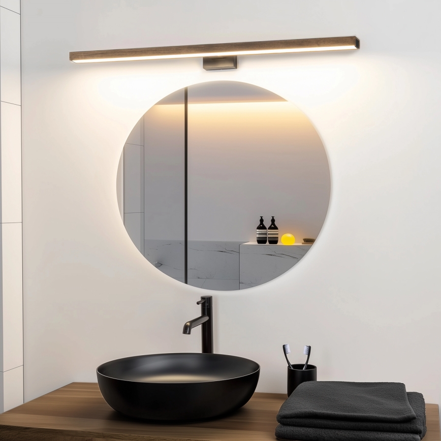 Brilagi - Φωτισμός καθρέφτη μπάνιου LED WOODY MIRROR LED/15W/230V 90 cm IP44 δρυς καρυδιά/μαύρο