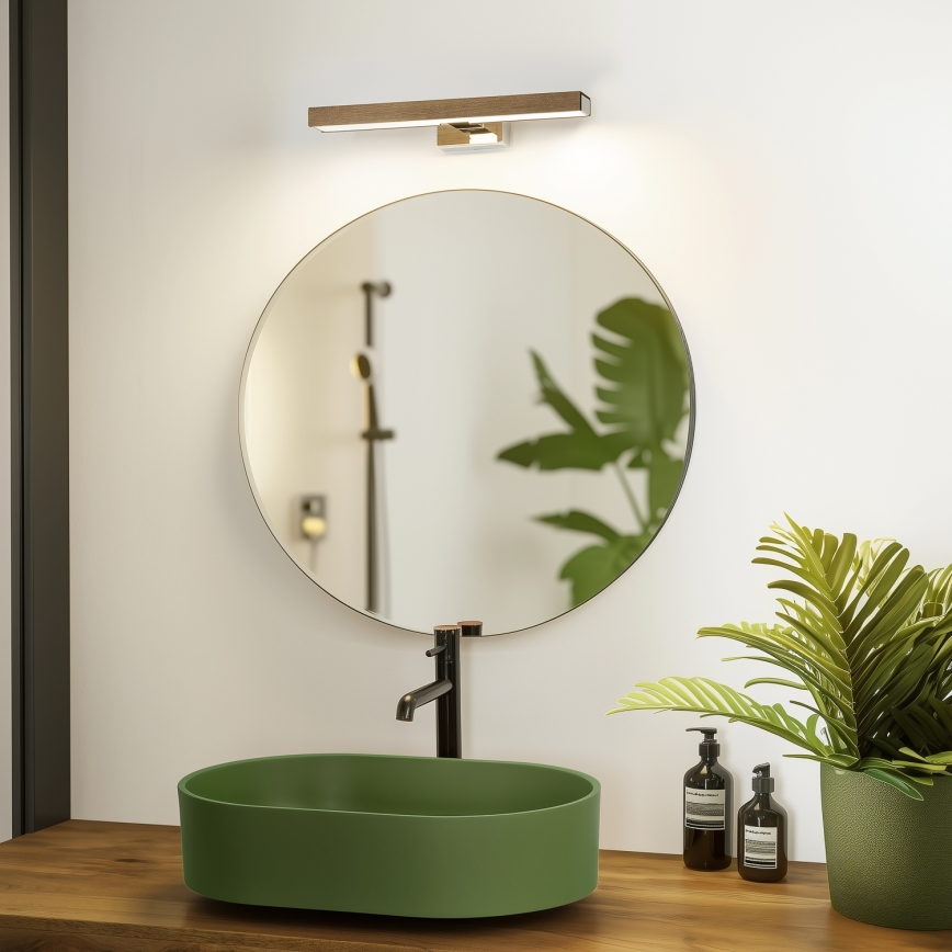 Brilagi - Φωτισμός καθρέφτη μπάνιου LED WOODY MIRROR LED/8W/230V 40 cm IP44 δρυς καρυδιά/γυαλιστερό χρώμιο