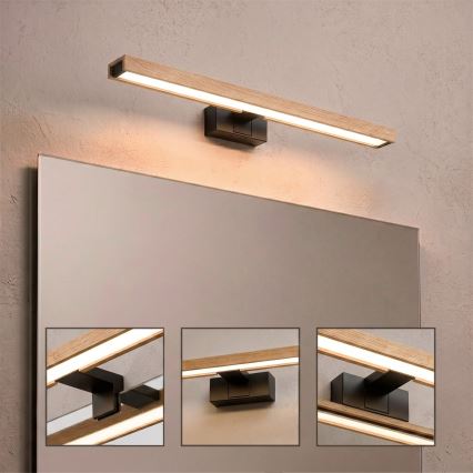Brilagi - Φωτιστικό καθρέφτη μπάνιου LED 3-σε-1 WOODY MIRROR LED/12W/230V 60 cm IP44 μαύρο/δρυς