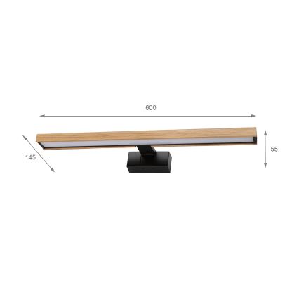 Brilagi - Φωτιστικό καθρέφτη μπάνιου LED 3-σε-1 WOODY MIRROR LED/12W/230V 60 cm IP44 μαύρο/δρυς