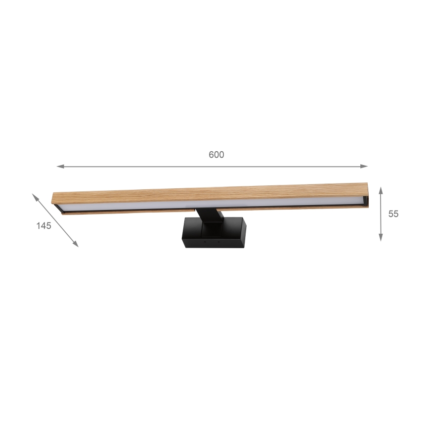 Brilagi - Φωτιστικό καθρέφτη μπάνιου LED 3-σε-1 WOODY MIRROR LED/12W/230V 60 cm IP44 μαύρο/δρυς