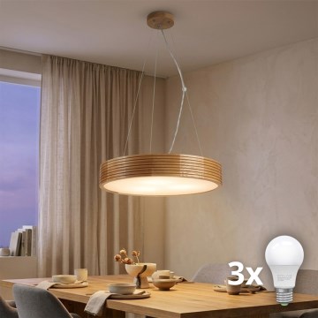 Brilagi - Κρεμαστό φωτιστικό LED CARVALHO MODERN με σύρμα 3xE27/60W/230V δρυς διάμ. 47,5 εκ.