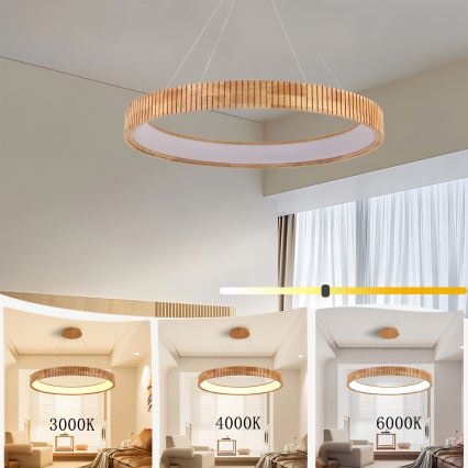 Brilagi - ξύλινο LED κρεμαστό φωτιστικό με καλώδιο FALCON WOOD MODERN LED/60W/230V 3000/4000/6000K Ø 80 εκ.