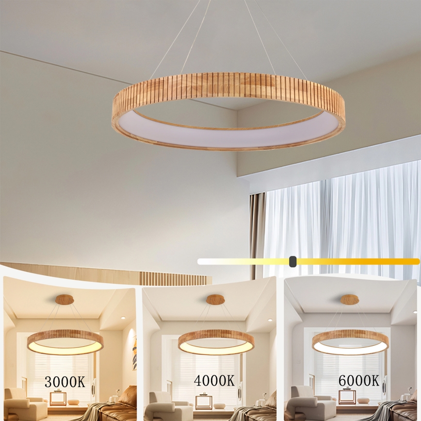 Brilagi - ξύλινο LED κρεμαστό φωτιστικό με καλώδιο FALCON WOOD MODERN LED/60W/230V 3000/4000/6000K Ø 80 εκ.