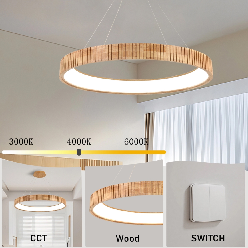 Brilagi - ξύλινο LED κρεμαστό φωτιστικό με καλώδιο FALCON WOOD MODERN LED/60W/230V 3000/4000/6000K Ø 80 εκ.