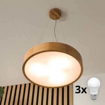 Brilagi - Κρεμαστό φωτιστικό LED σε καλώδιο CARVALHO 3xE27/45W/230V σε χρώμα δρυός, διάμ. 47,5 cm