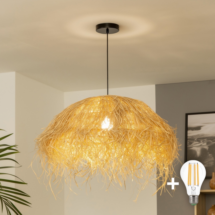 Brilagi - Κρεμαστό φωτιστικό LED σε καλώδιο CERIA BOHO 1xE27/40W/230V Ø 60 cm ραφία