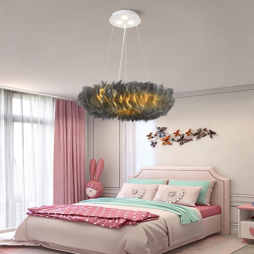 BRILAGI - Κρεμαστό φωτιστικό LED σε καλώδιο FEATHER 3xE27/40W/230V + 3xLED/3W Ø 50 cm γκρι