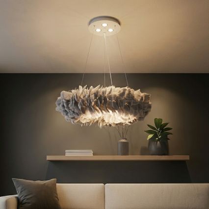 Brilagi - Κρεμαστό φωτιστικό LED σε καλώδιο FEATHER 3xE27/40W/230V + 3xLED/3W Ø 50 cm γκρι