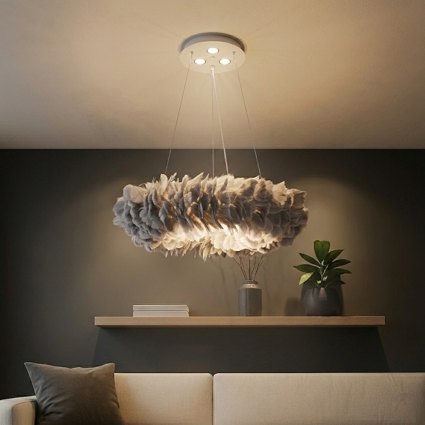 Brilagi - Κρεμαστό φωτιστικό LED σε καλώδιο FEATHER 3xE27/40W/230V + 3xLED/3W Ø 50 cm γκρι