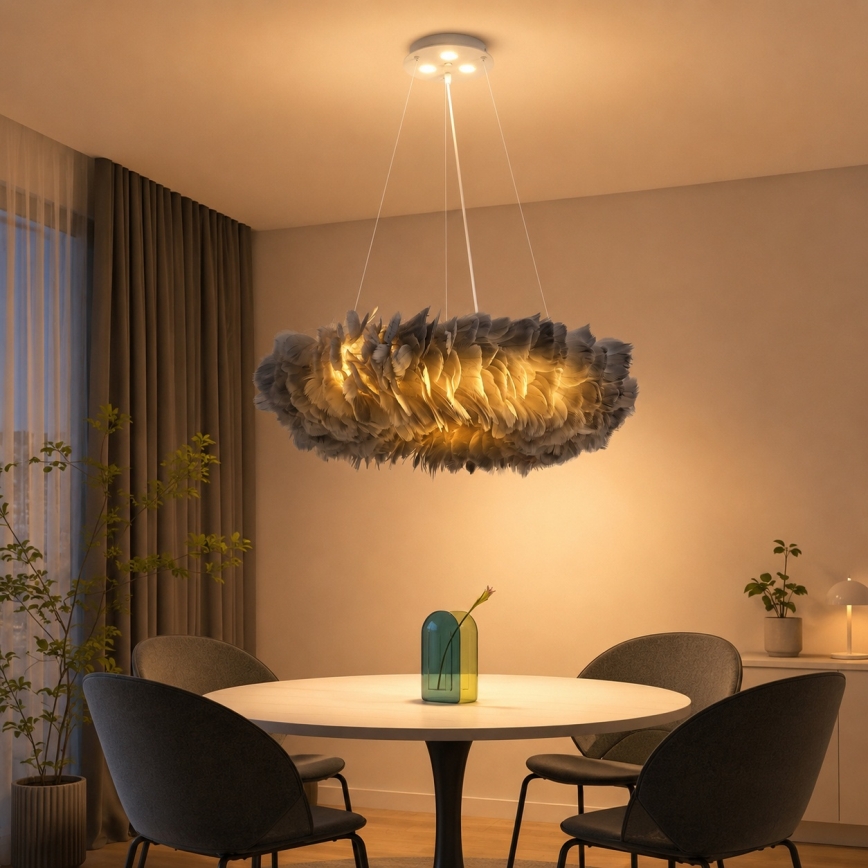 Brilagi - Κρεμαστό φωτιστικό LED σε καλώδιο FEATHER 3xE27/40W/230V + 3xLED/3W Ø 50 cm γκρι