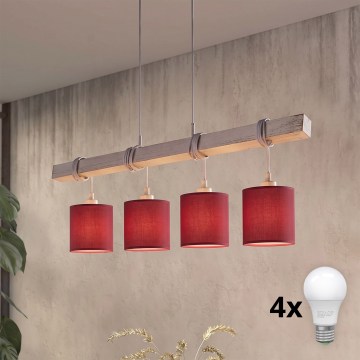Brilagi - Κρεμαστό φωτιστικό LED σε καλώδιο NUBILA 4xE27/60W/230V γκρι/πομπηϊκό κόκκινο