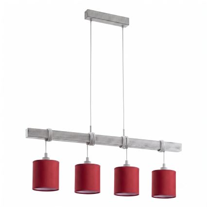 Brilagi - Κρεμαστό φωτιστικό LED σε καλώδιο NUBILA 4xE27/60W/230V γκρι/πομπηϊκό κόκκινο
