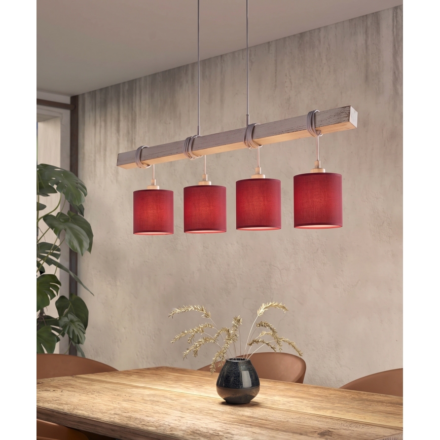 Brilagi - Κρεμαστό φωτιστικό LED σε καλώδιο NUBILA 4xE27/60W/230V γκρι/πομπηϊκό κόκκινο