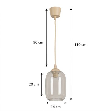 Brilagi - Κρεμαστό φωτιστικό LED με καλώδιο RETRO GLASS 1xE27/60W/230V Ø 14 εκ. μπεζ/καπνιστό γκρι