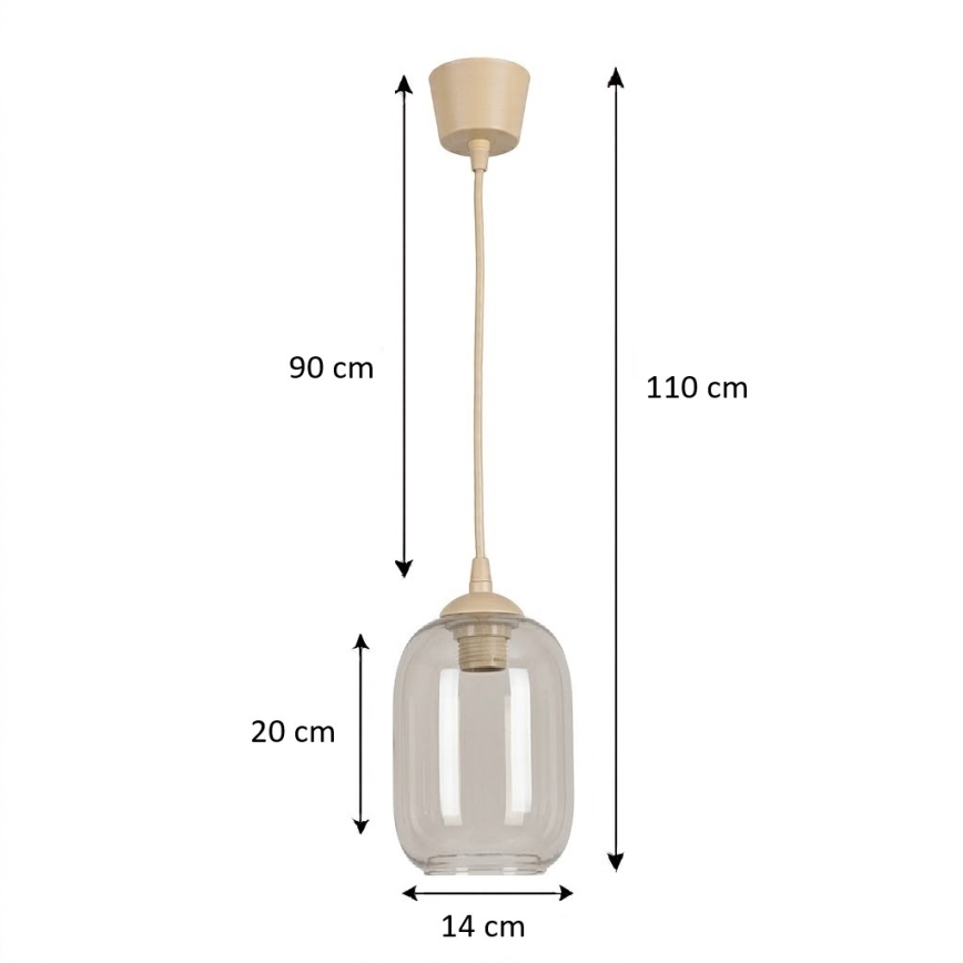 Brilagi - Κρεμαστό φωτιστικό LED με καλώδιο RETRO GLASS 1xE27/60W/230V Ø 14 εκ. μπεζ/καπνιστό γκρι