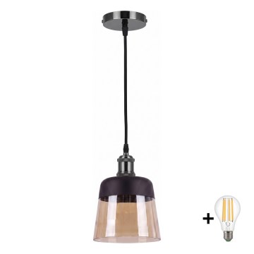 BRILAGI - Κρεμαστό φωτιστικό LED σε καλώδιο RETRO GLASS 1xE27/60W/230V Ø 15,5 εκ. μαύρο/καπνιστό μπεζ