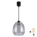 Brilagi - Κρεμαστό φωτιστικό LED σε καλώδιο RETRO GLASS 1xE27/60W/230V Ø 26 εκ. μαύρο/καπνιστό γκρι