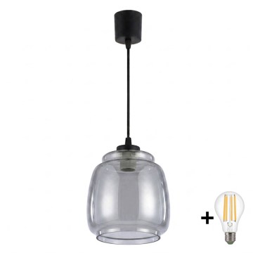 Brilagi - Κρεμαστό φωτιστικό LED σε καλώδιο RETRO GLASS 1xE27/60W/230V Ø 26 εκ. μαύρο/καπνιστό γκρι