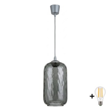 Brilagi - Κρεμαστό φωτιστικό LED σε καλώδιο RETRO GLASS 1xE27/60W/230V, διάμ. 14 cm, ασημί/καπνιστό γκρι