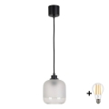 Brilagi - Κρεμαστό φωτιστικό LED σε καλώδιο RETRO GLASS 1xE27/60W/230V διάμ. 14 εκ. μαύρο/λευκό
