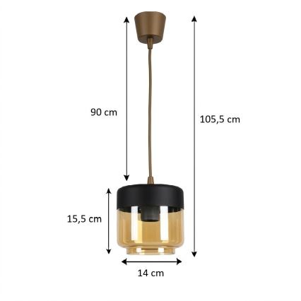 Brilagi - LED κρεμαστό φωτιστικό σε καλώδιο RETRO GLASS 1xE27/60W/230V Ø 14 cm καφέ/καπνιστό μπεζ/μαύρο