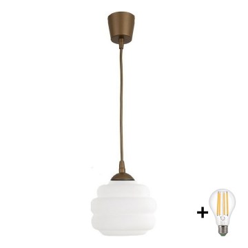Brilagi - Κρεμαστό φωτιστικό LED RETRO GLASS με σύρμα ανάρτησης, 1xE27/60W/230V, Ø 20 cm, καφέ/λευκό