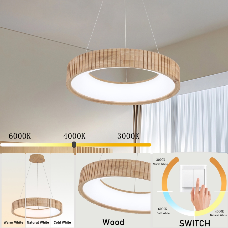 Brilagi - Κρεμαστό φωτιστικό LED με καλώδιο FALCON WOOD MODERN LED/30W/230V 3000/4000/6000K διάμ. 45 cm ξύλινο