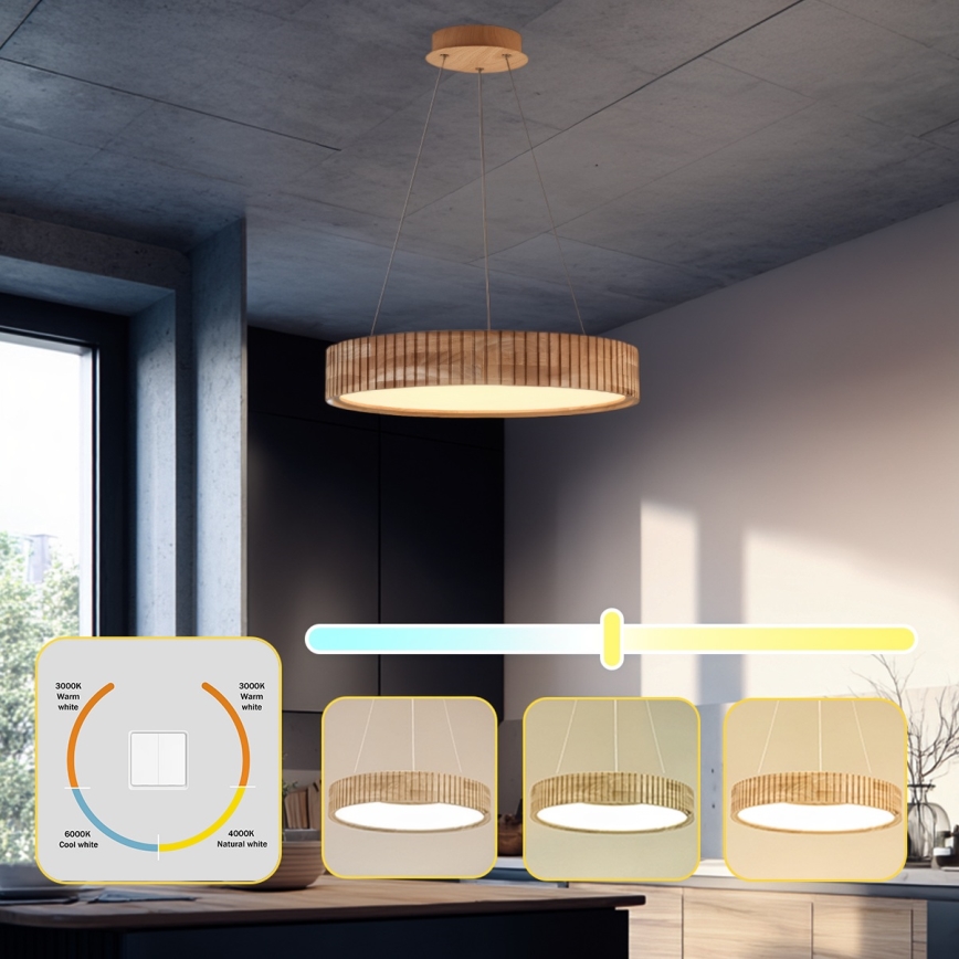 Brilagi - Κρεμαστό φωτιστικό LED με καλώδιο FALCON WOOD MODERN LED/30W/230V 3000/4000/6000K διάμ. 45 cm ξύλινο