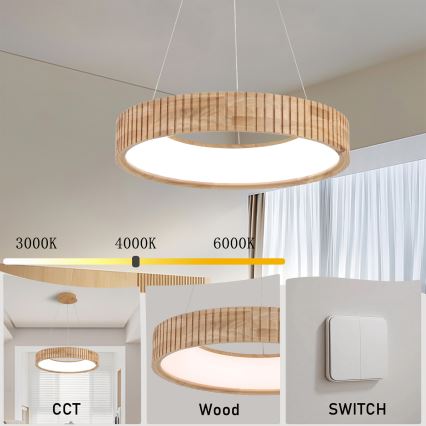Brilagi - Κρεμαστό φωτιστικό LED με καλώδιο FALCON WOOD MODERN LED/30W/230V 3000/4000/6000K διάμ. 45 cm ξύλινο