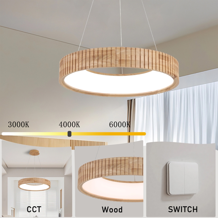Brilagi - Κρεμαστό φωτιστικό LED με καλώδιο FALCON WOOD MODERN LED/30W/230V 3000/4000/6000K διάμ. 45 cm ξύλινο