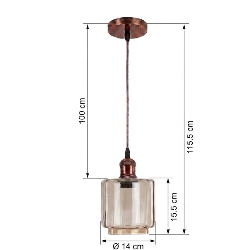 Brilagi - LED κρεμαστό φωτιστικό σε καλώδιο RETRO GLASS 1xE27/60W/230V Ø 14 εκ. χάλκινο/καπνιστό μπεζ