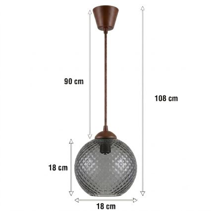Brilagi - LED κρεμαστό φωτιστικό με καλώδιο RETRO GLASS 1xE27/60W/230V Ø 18 εκ. καφέ/καπνιστό γκρι