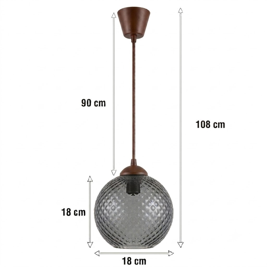Brilagi - LED κρεμαστό φωτιστικό με καλώδιο RETRO GLASS 1xE27/60W/230V Ø 18 εκ. καφέ/καπνιστό γκρι
