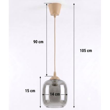 Brilagi - LED κρεμαστό φωτιστικό με καλώδιο RETRO GLASS 1xE27/60W/230V Ø 14 cm μπεζ/καπνιστό γκρι