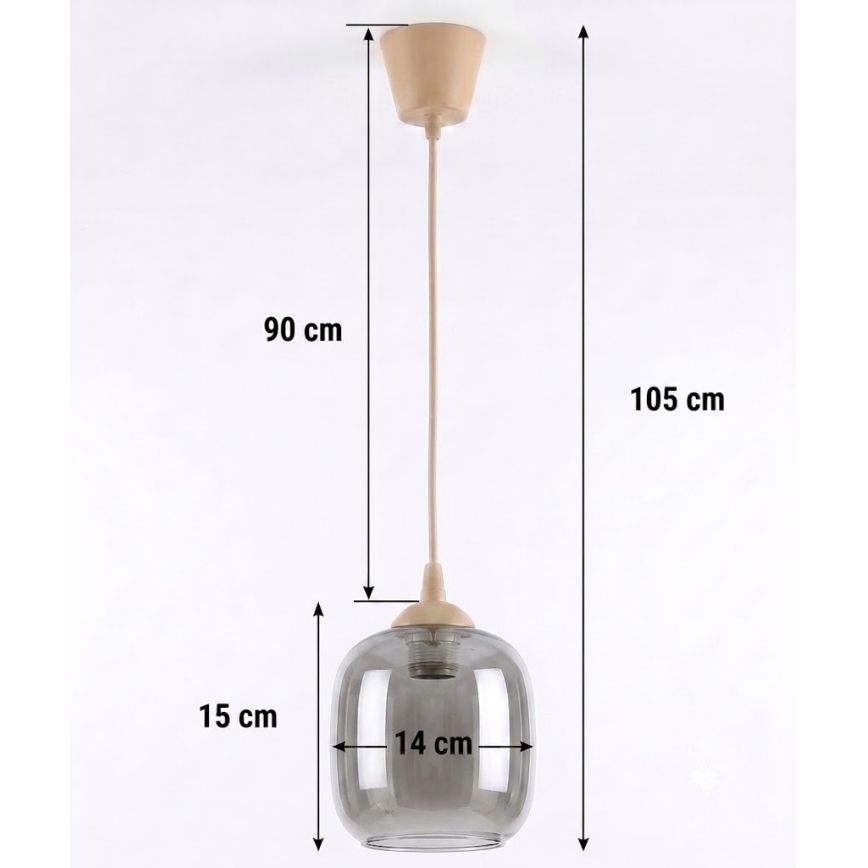 Brilagi - LED κρεμαστό φωτιστικό με καλώδιο RETRO GLASS 1xE27/60W/230V Ø 14 cm μπεζ/καπνιστό γκρι