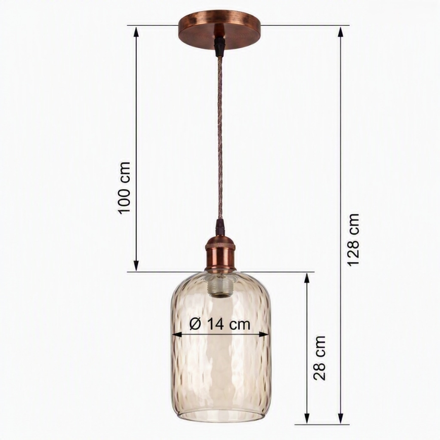 Brilagi - LED κρεμαστό φωτιστικό με καλώδιο RETRO GLASS 1xE27/60W/230V Ø 14 cm χάλκινο/καπνιστό καφέ