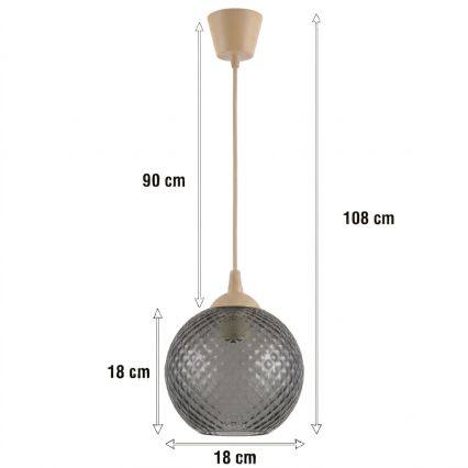 Brilagi - LED κρεμαστό φωτιστικό με καλώδιο RETRO GLASS 1xE27/60W/230V Ø 18 εκ. μπεζ/καπνιστό γκρι