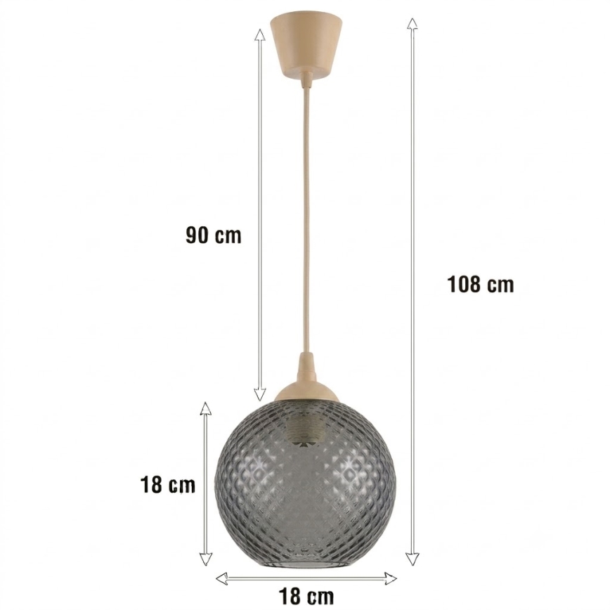 Brilagi - LED κρεμαστό φωτιστικό με καλώδιο RETRO GLASS 1xE27/60W/230V Ø 18 εκ. μπεζ/καπνιστό γκρι