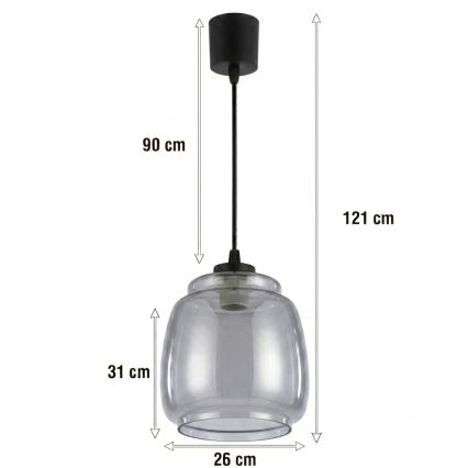 Brilagi - Κρεμαστό φωτιστικό LED σε καλώδιο RETRO GLASS 1xE27/60W/230V Ø 26 εκ. μαύρο/καπνιστό γκρι